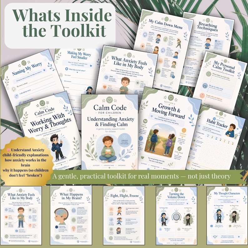 Calm Code for Children understanding anxiety and breathing worksheet previews