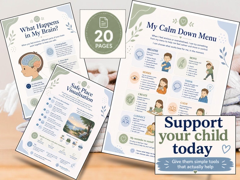Twenty child Calm Code pages including breathing, calm plans and safe place activities