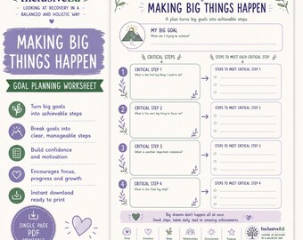 Goal Planning Worksheet | Project Action Steps, Confidence Builder (PDF Download) preview