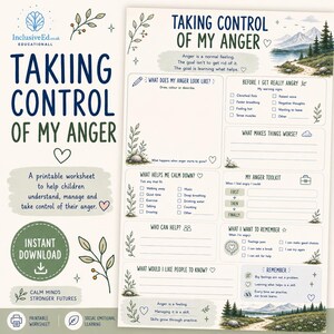 Anger Management Worksheet | Emotional Regulation Printable PDF | Understanding Triggers and Calming Strategies preview