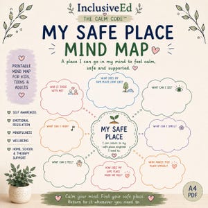 My Safe Place Mind Map Worksheet | Anxiety, Emotional Regulation (PDF Download) preview