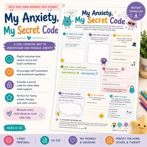 Anxiety Activity Sheet for Kids | Emotional Regulation, Secret Code (Digital Download) preview