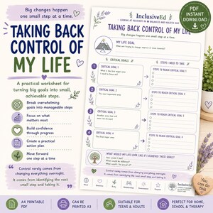 Taking Back Control Worksheet – Goal Setting, Personal Growth (Digital Download) preview