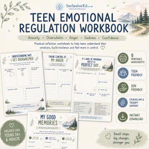 Teen Emotional Regulation Workbook | Anxiety, Anger, Overwhelm and Sadness Worksheets | SEN Friendly Printable PDF preview