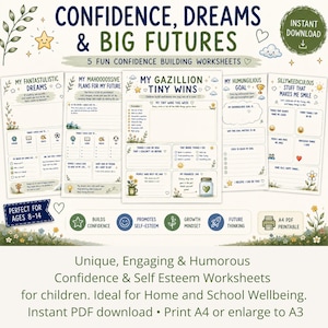 Children's Confidence Worksheets | Self-Esteem, Goals, Positive Thinking (Ages 8-14 PDF) preview