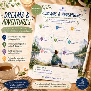 Dreams & Adventures Goal Setting Worksheet | Self Discovery Journal (Instant Download) preview