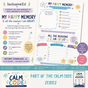Children's Happy Memory Worksheet, Confidence Building, SEL (A4 PDF + PNG) preview