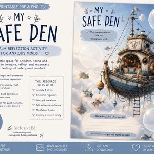 Calm Corner Poster, Anxiety Relief Reflection Worksheet (PDF PNG) preview