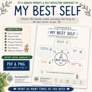 Self-Reflection Mind Map Worksheet: My Optimal Self (PDF, PNG) preview