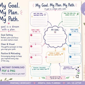Goal Setting Worksheet: My Goal, Plan, Path (PDF & PNG) preview