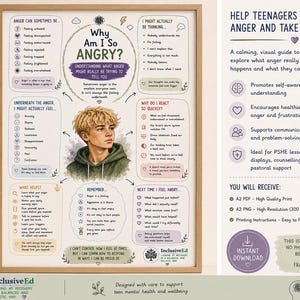 Teen Anger Regulation Poster: Understanding Emotions (A2 PDF Download) preview