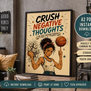 Crush Negative Thoughts Poster | Teen Confidence Wall Art (A2 PDF Download) preview