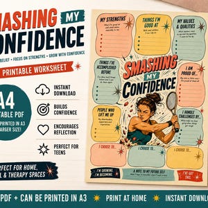 Teen Confidence Building Worksheet, Self-Esteem Growth Mindset (Digital Download) preview