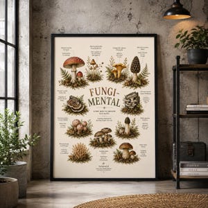Framed Mushroom Botanical Print, Fungi-Mental Growth Poster, Therapy Office Decor preview