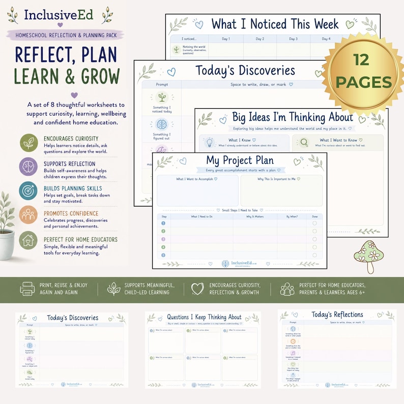Child-led learning pack twelve reflection and planning worksheet previews
