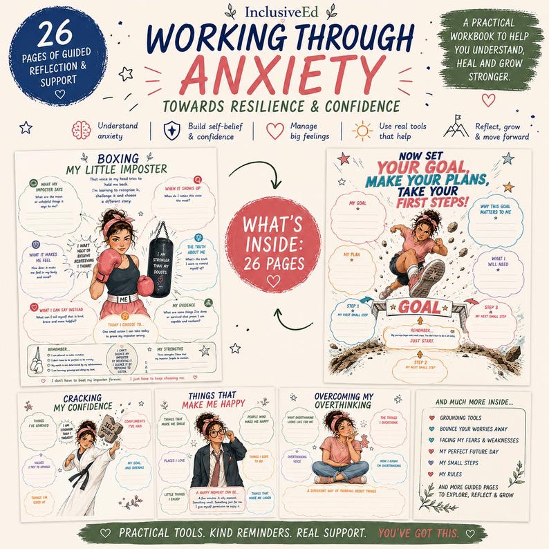 Working Through Anxiety: Illustrated workbook page overview